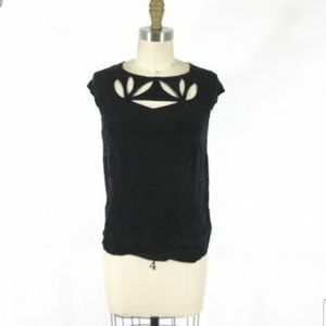 Anthropologie Maeve Black Silky Cut Out Blouse 0